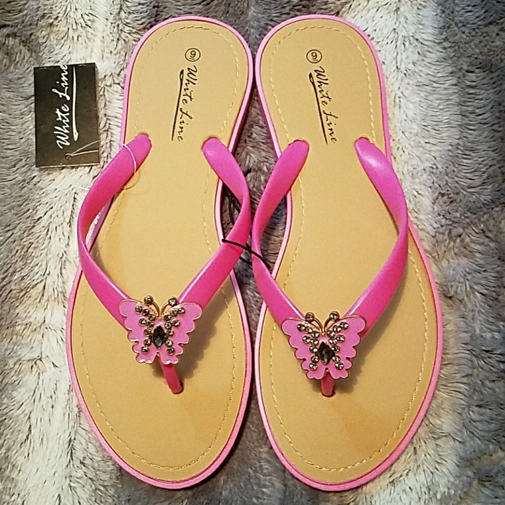 Pink Flip flops with butterflies NWT